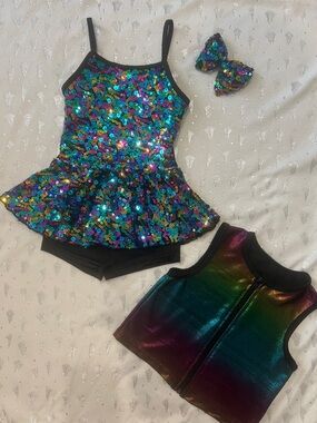 Girls Dance Recital Outfit 4T | Sequin Costume Set w/ Vest + Bow | Worn Once